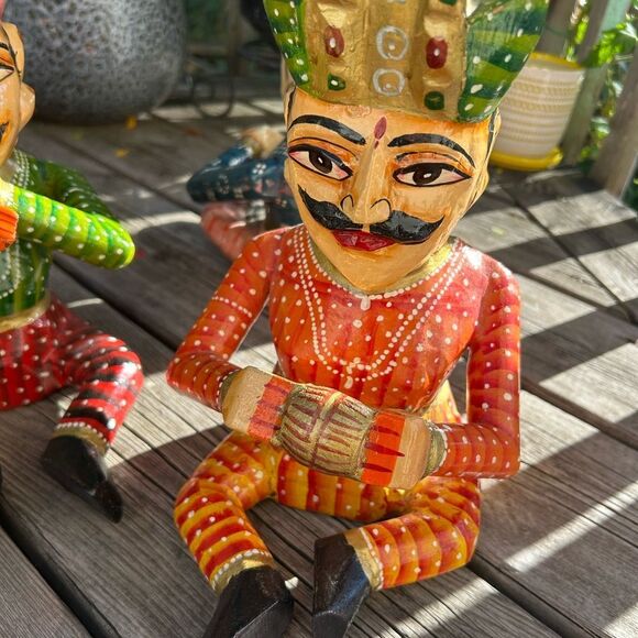 Vintage Set 4- Indian Handicraft Wooden Rajasthan Musicians Folk Art Statues - Picture 7 of 16